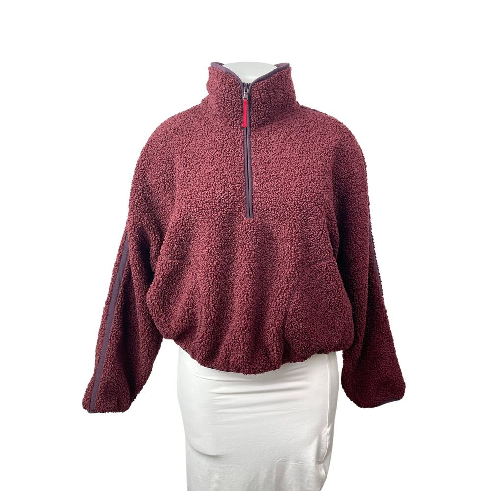 Old Navy Women's Red Faux Sherpa Fleece Half Zip Pullover Sweater Top Size XL